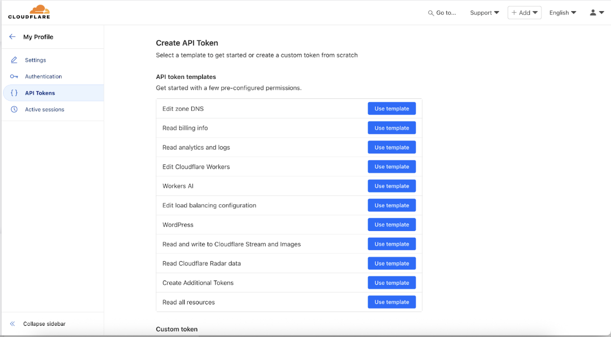 Cloudflare API token