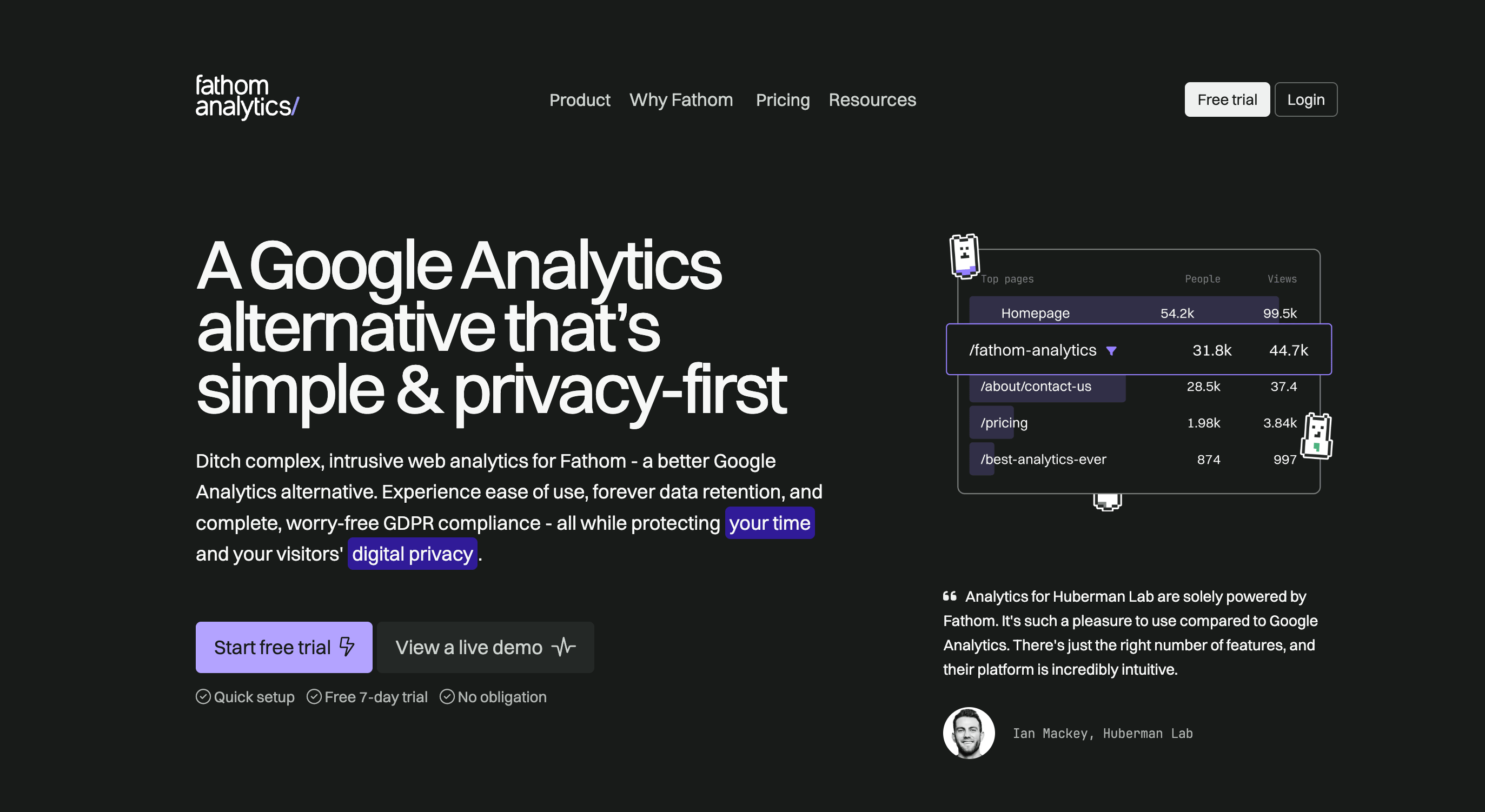 Fathom Analytics Dashboard